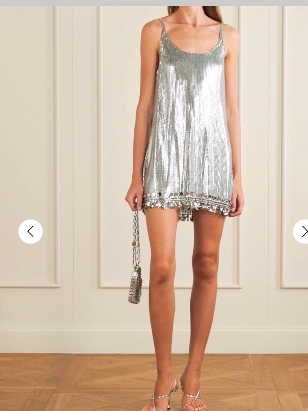 Paco Rabanne Silver Metallic Sequin Mini Slip Dress